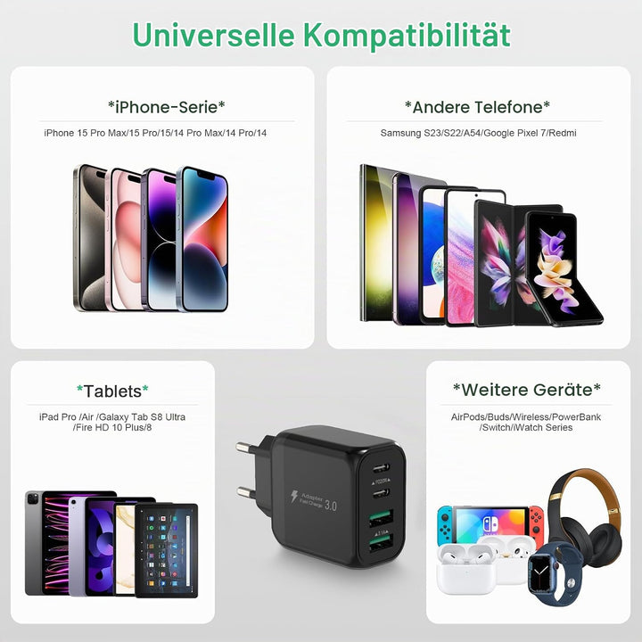 40W USB C Ladegerät, Gcstnn Schnellladegerät 2-Pack 4 Port PD3.0 QC3.0 USB C Ladestecker für iPhone