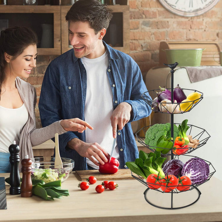 Hossejoy Obstkorb, 3-Stufiger Servierkorb Obstschale & Snack-Verkaufsständer aus Metall, Perfekt für