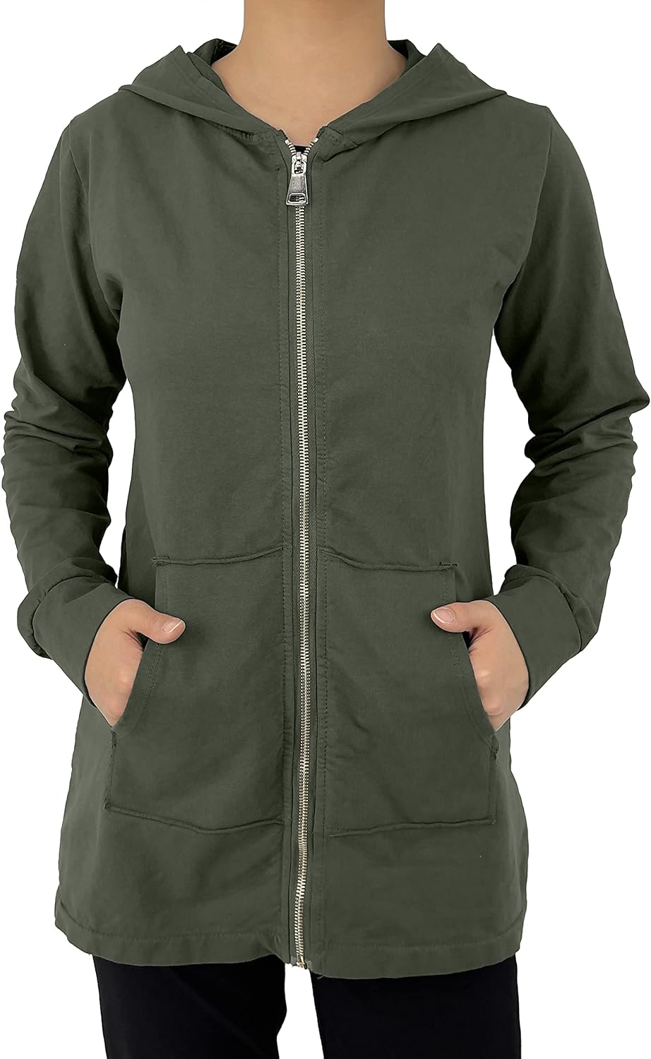 JOPHY & CO. Langes Sweatshirt für Frauen mit Kapuze, Reissverschluss und Taschen (cod. 9047) S Grün,