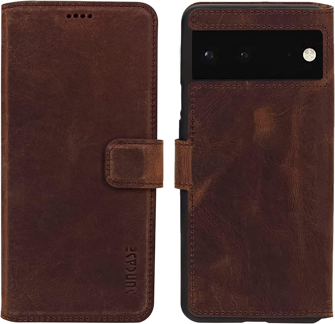 Suncase Book-Style Hülle kompatibel mit Google Pixel 7A 5G Leder Tasche (Slim-Fit) Lederhülle Handyt
