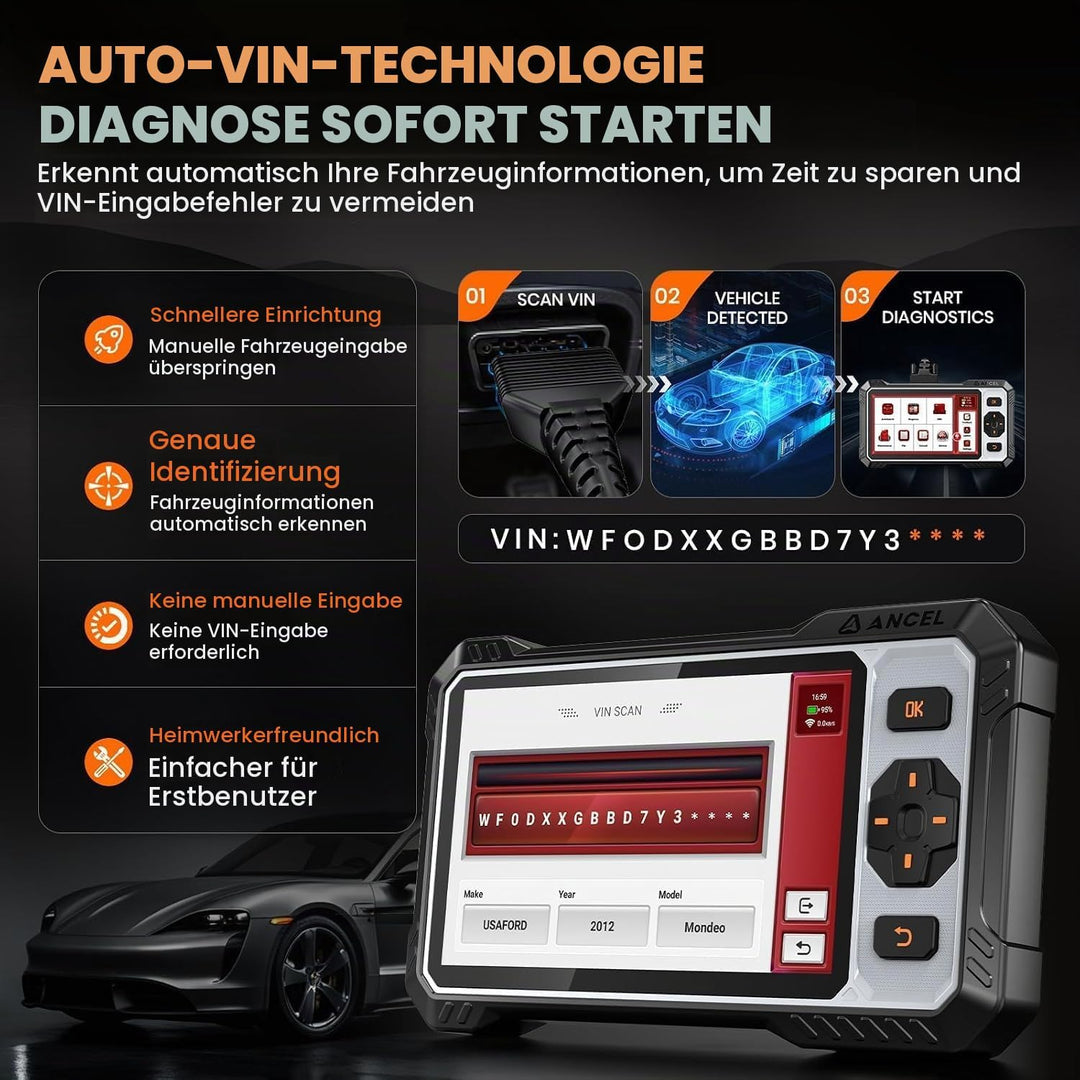 ANCEL FX6100 Bidirektionaler OBD2 Diagnosegerät, Auto Diagnosegerät mit Allen System &amp; 15+ Resets, D