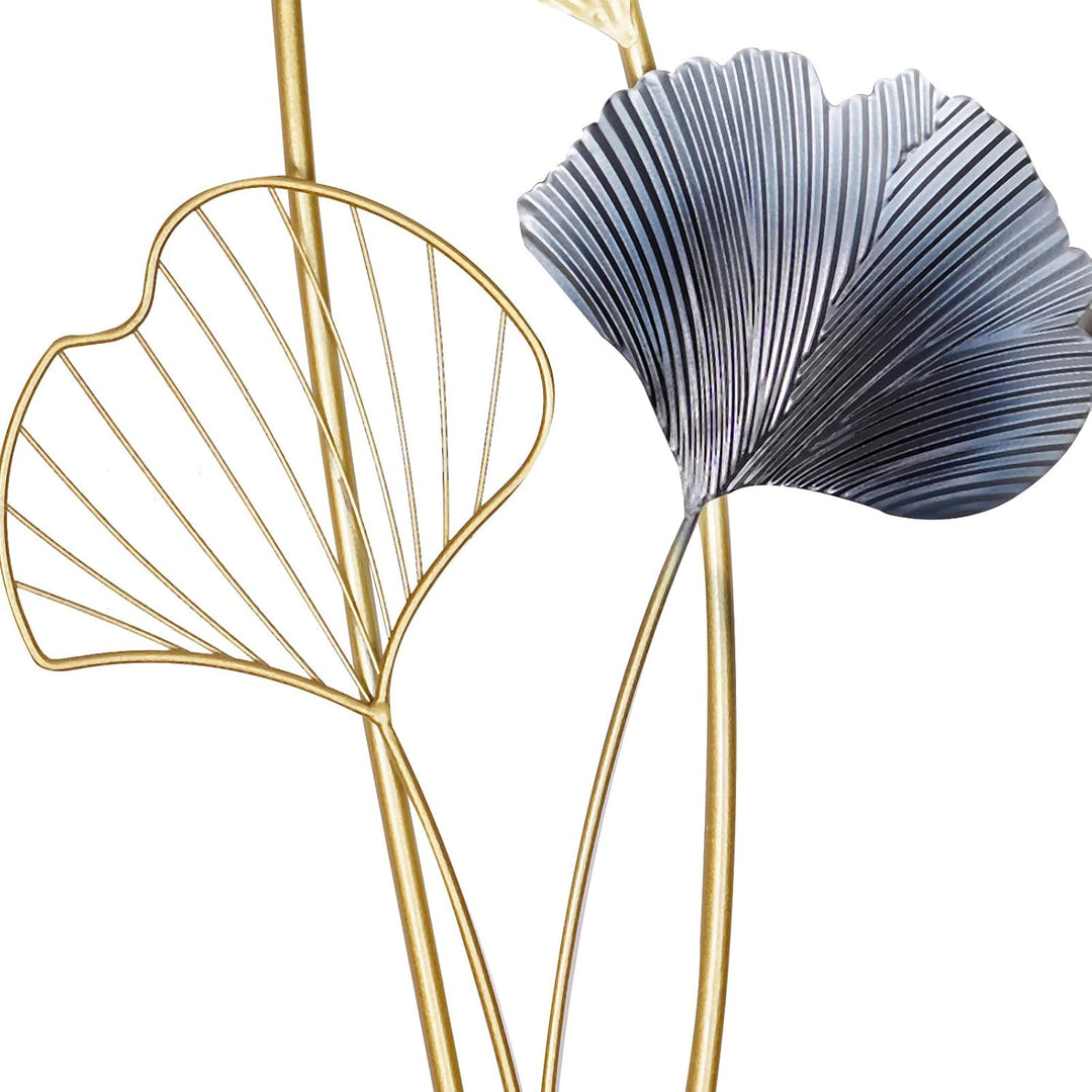 kangten 2 STÜCKE Ginkgoblätter 3D Metall Wanddekoration Wall Picture Wohnzimmerdekor Goldene Ginkgo-