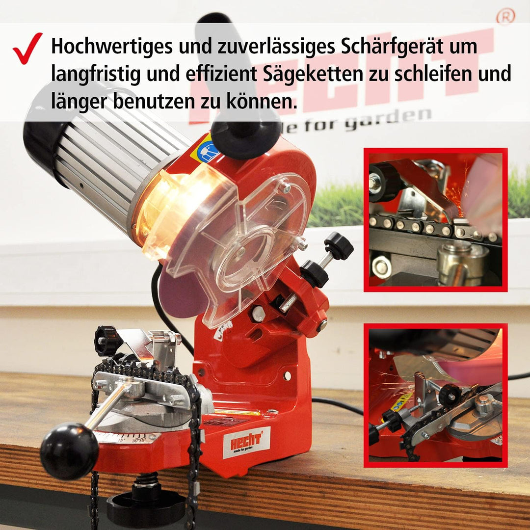 HECHT Sägeketten-Schärfgerät Kettenschärfer SET- Schleifkopf einstellbar, Kettenspannvorrichtung Ska