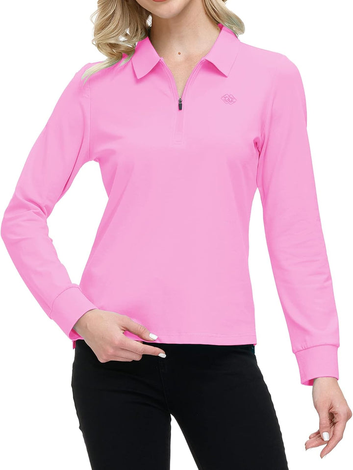 MoFiz Damen Poloshirt Langarm Baumwolle Polohemd Sport Polo Wintershirts mit Reissverschluss Kragen