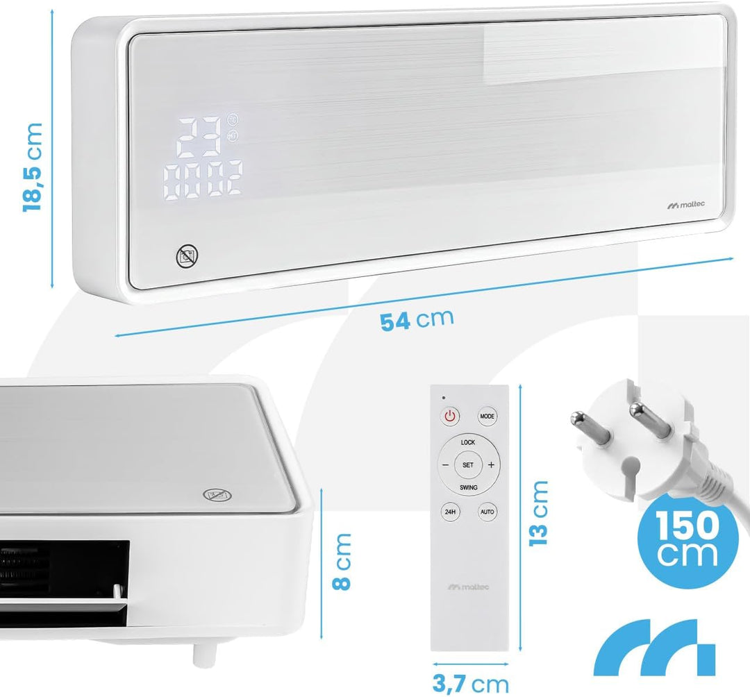 MalTec Wandheizlüfter 2000W mit WiFi PTC Heizung Timer Fernbedienung