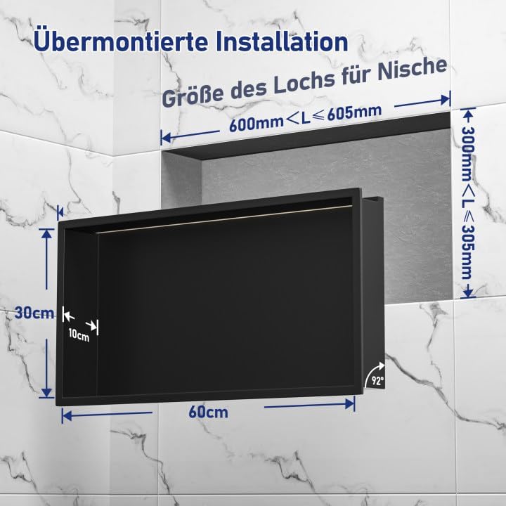 Wandnische Dusche Edelstahl mit LED,Duschnische mit Beleuchtung für Badezimmer Aufbewahrung,Einbau-N