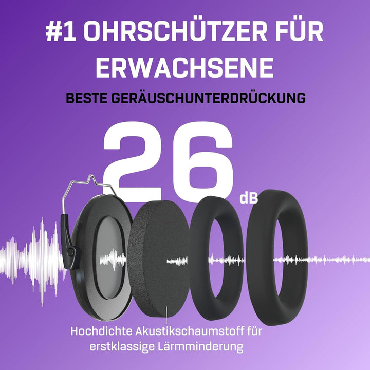 Vanderfields Gehörschutz für Erwachsene - SNR 26dB - 2er-Pack - Baustellen Kopfhörer - Kopfhörer Sch