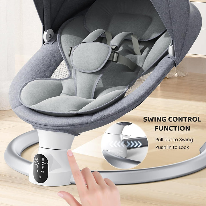 Bluetooth Elektrische Babyschaukel, Upgrade 5-Punkte Geschirr Elektrische Babywippe mit 5 Geschwindi