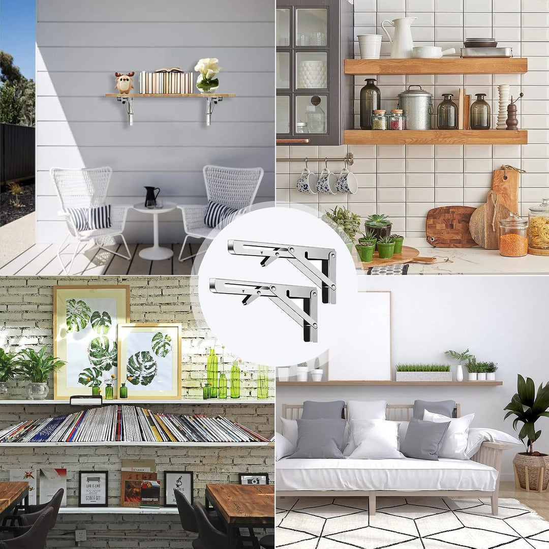 RICHDMI 4 Stück Klappkonsole 300mm, Schwerlast Edelstahl, Folding Bracket Klappbügel Schwerlast, Hea