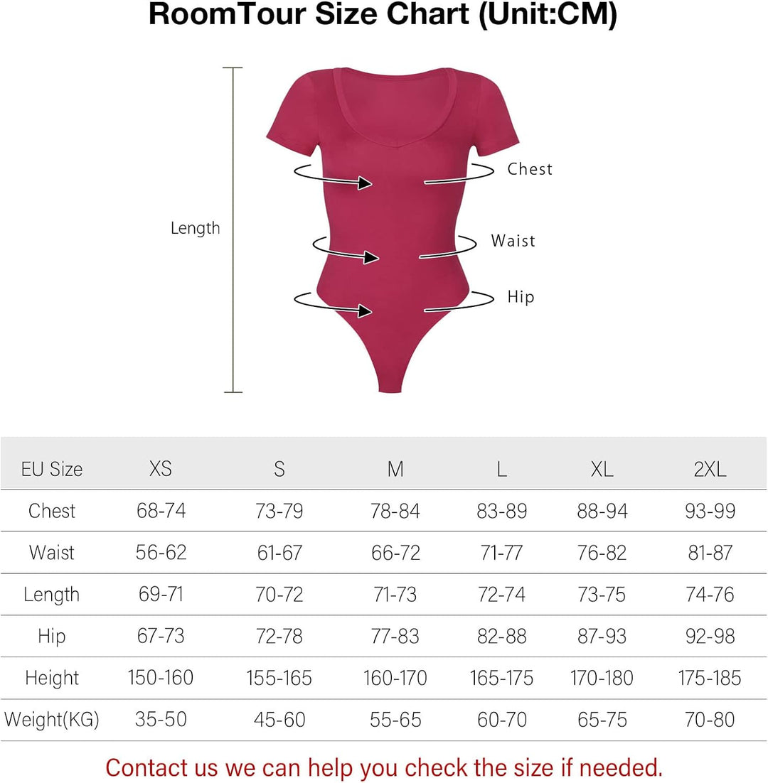 RoomTour Body Damen Elegant Kurz Bodysuit Tops Damenbody for damen Stringbody V Kragen, XS 2-Rot