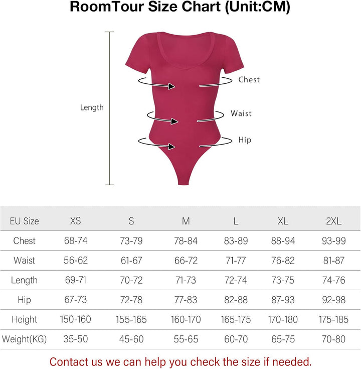RoomTour Body Damen Elegant Kurz Bodysuit Tops Damenbody for damen Stringbody V Kragen, XS 2-Rot