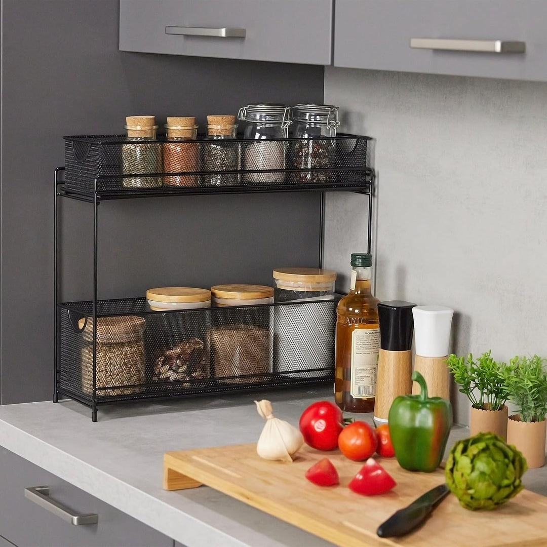 Relaxdays, schwarz Küchenschrank Organizer, ausziehbares Unterschrank Regal, 2 Schubladen, Metall, H