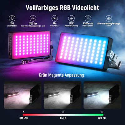 NEEWER SL90 RGB Videoleuchte, Led Videolicht mit App & 2,4G Steuerung/12W 4300mAh Akku/360°Vollfarbe