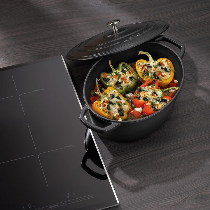 kela Bräter Gusseisen oval 4 Liter, Dutch Oven CALIDO, Induktion Gussbräter mit Deckel, Gusseisen To