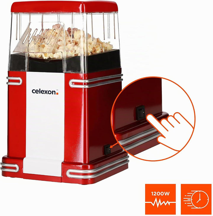 celexon CinePop CP250 Popcorn-Maschine - 22x17,5x28,5cm - Gewicht: 1,3kg - rot/Retro-look - ohne Öl/