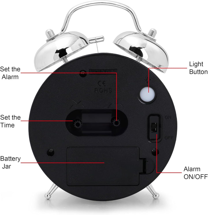 Lafocuse Wecker Laut für Tiefschläfer mit Ohne Ticken, Doppelglockewecker, Batteriebetrieben, mit Na