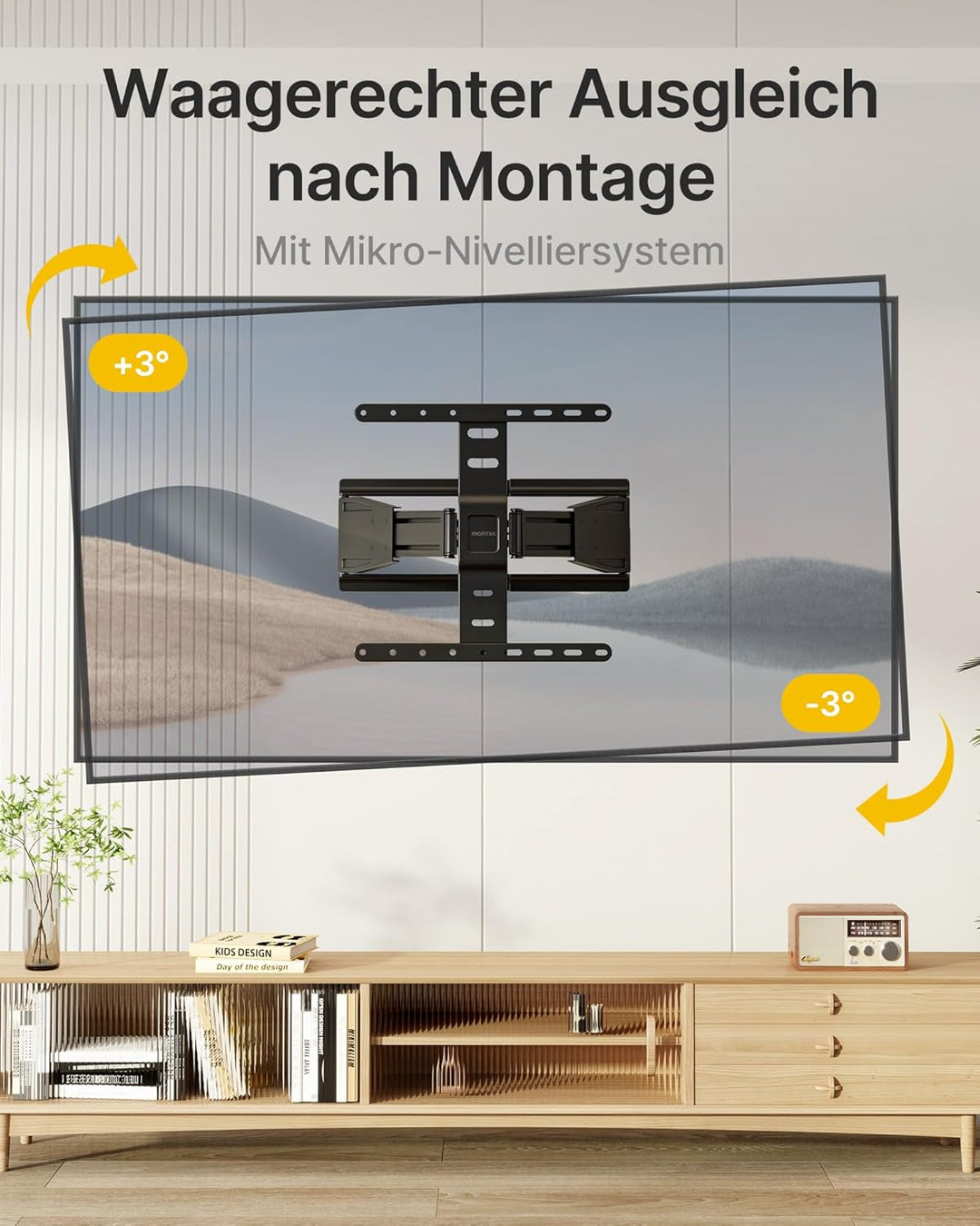 monTEK 0.77" Ultra Slim TV Wandhalterung für 37-75 Zoll Fernseher, Schwenk & Neige & Nivellier & Aus
