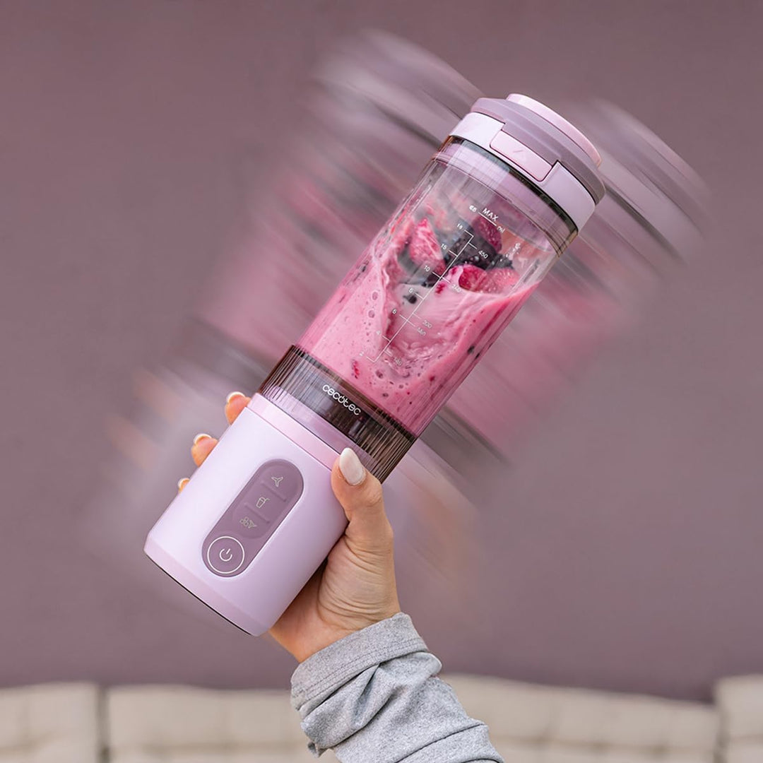 Cecotec Tragbarer Smoothie Maker Power Titanium Shake2Go Candy. 180 W, 600 ml To-Go-Becher mit Dicht