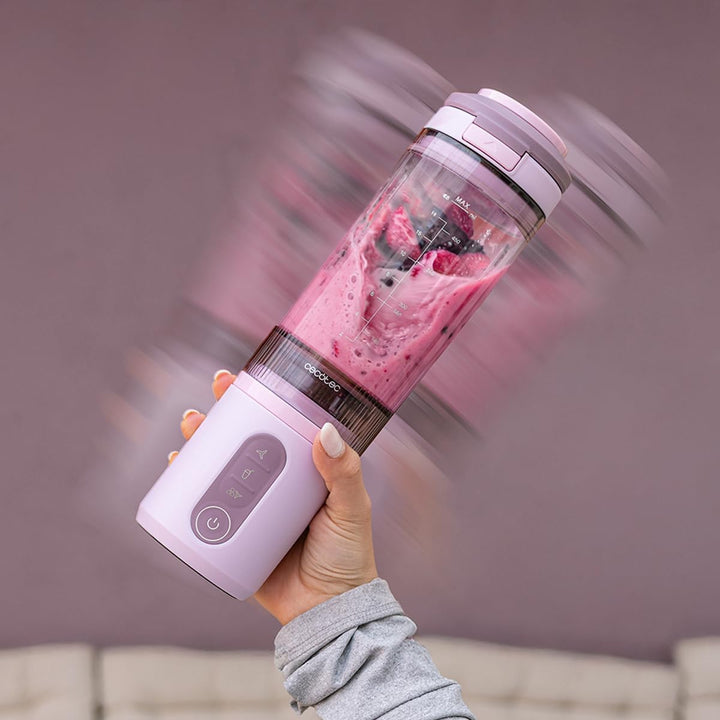 Cecotec Tragbarer Smoothie Maker Power Titanium Shake2Go Candy. 180 W, 600 ml To-Go-Becher mit Dicht