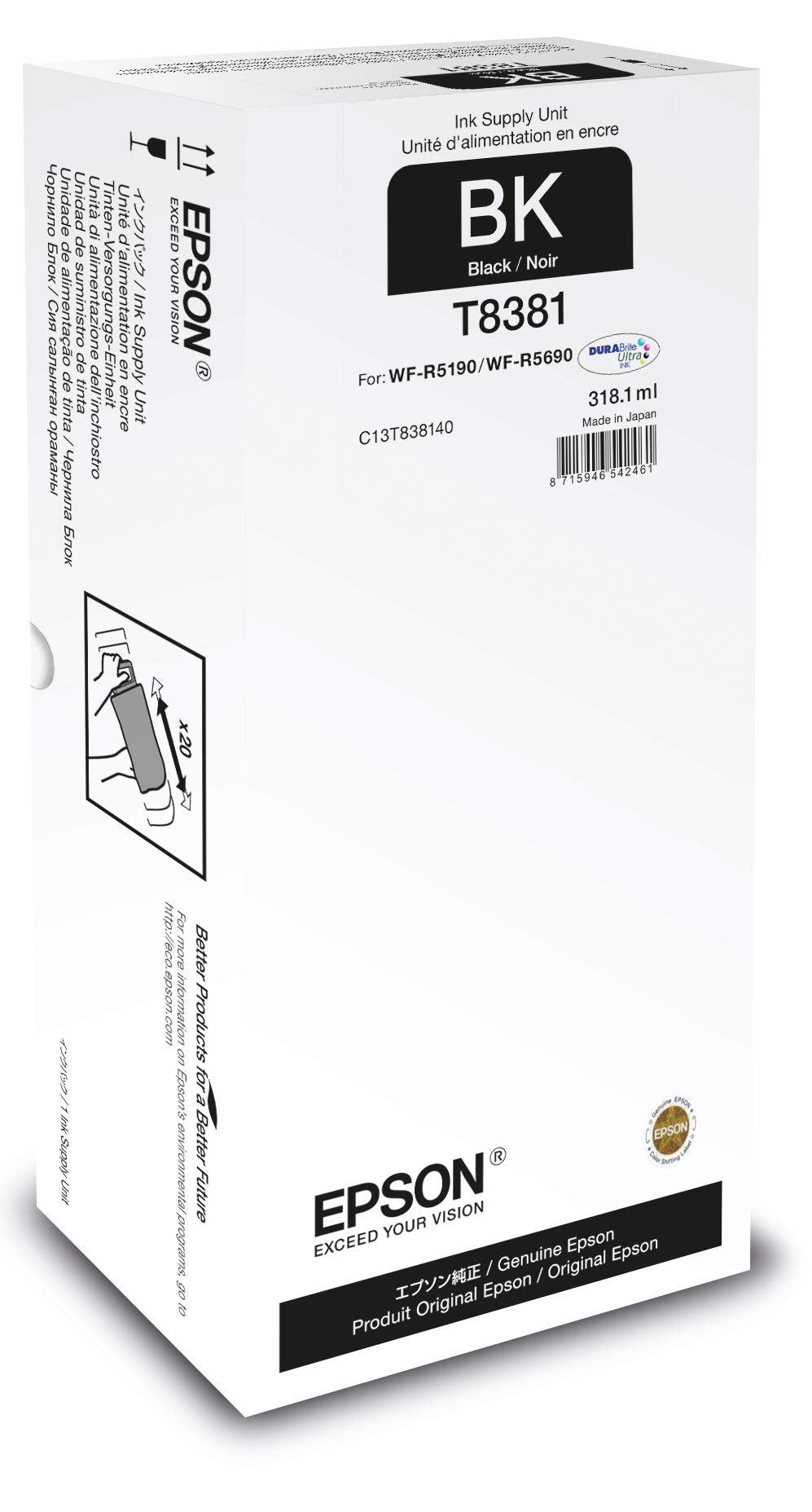 Epson C13T838140 passend für WFR5190DTW Tinte schwarz 318,1ml, XL