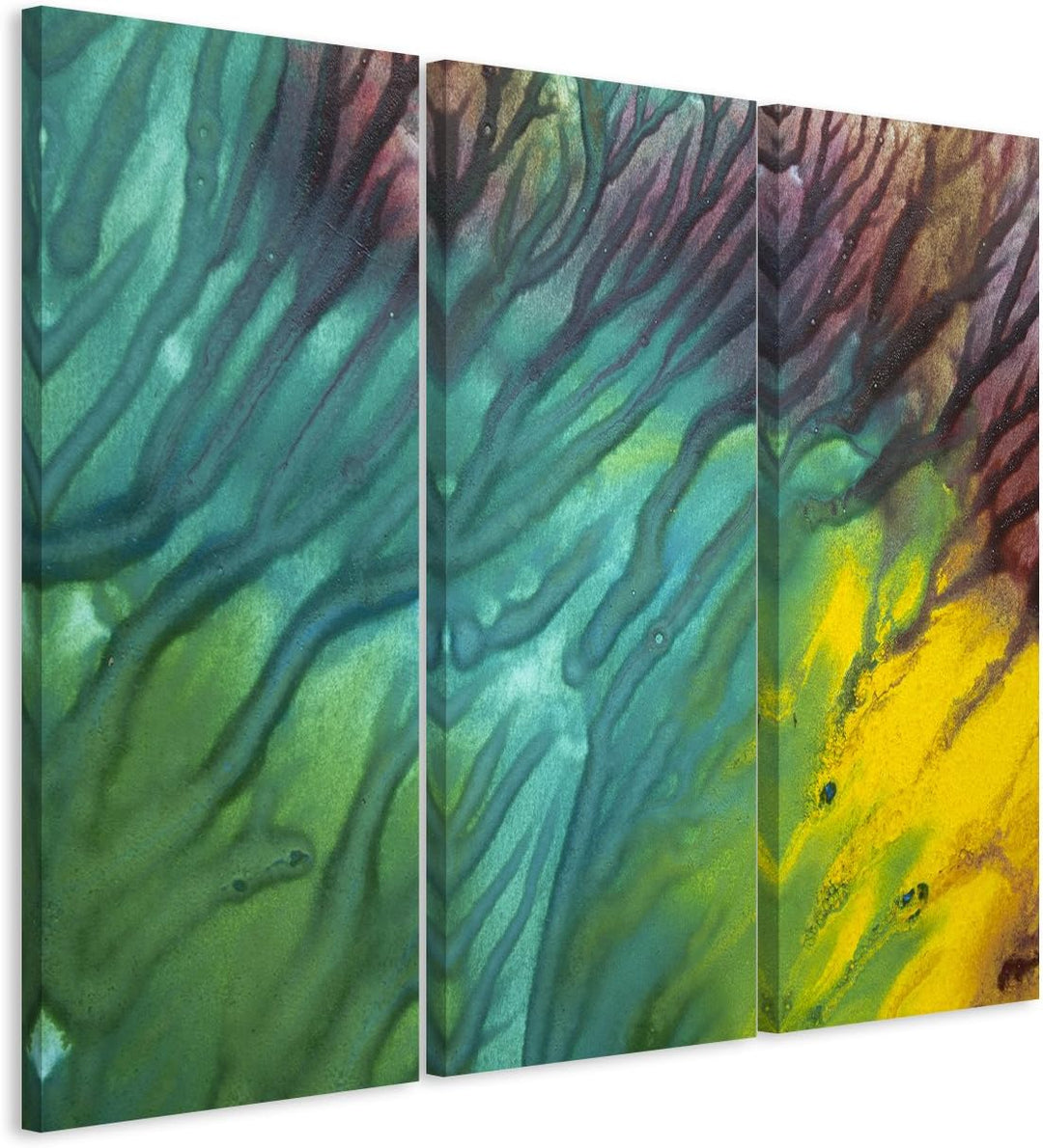 Wandbild 3x90x40cm (Gesamt 130x90cm) Leuchtendes Aquarell mit Struktur auf Leinwand für Wohnzimmer,