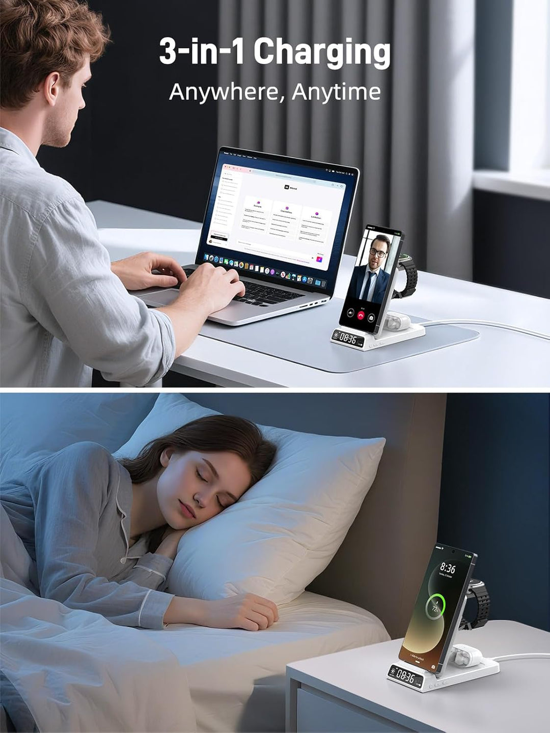 Drahtloses Ladegerät für Samsung Ladestation mit Uhr für Samsung Galaxy S25 Ultra/S24/Z Fold 6/Flip