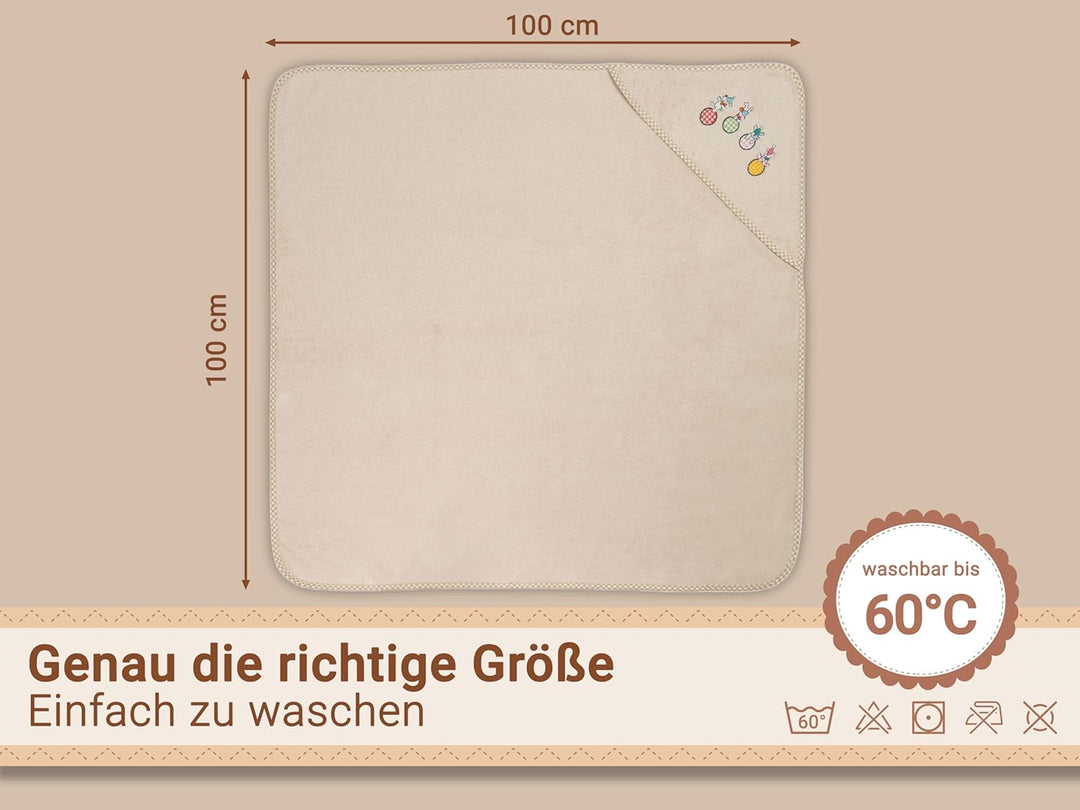 ZOLLNER Baby Kapuzenbadetuch, Kapuzenhandtuch, 100x100 cm, Baumwolle, beige, Beige