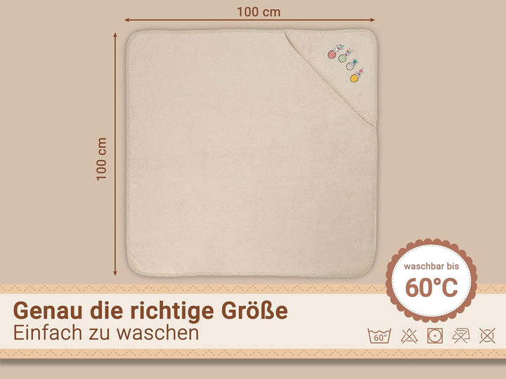 ZOLLNER Baby Kapuzenbadetuch, Kapuzenhandtuch, 100x100 cm, Baumwolle, beige, Beige