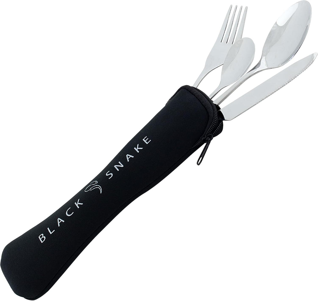 Black Snake® Camping Set - Edelstahl Teller &amp; Tasse mit Besteck | Flacher &amp; tiefer Teller, Lunch-Bes