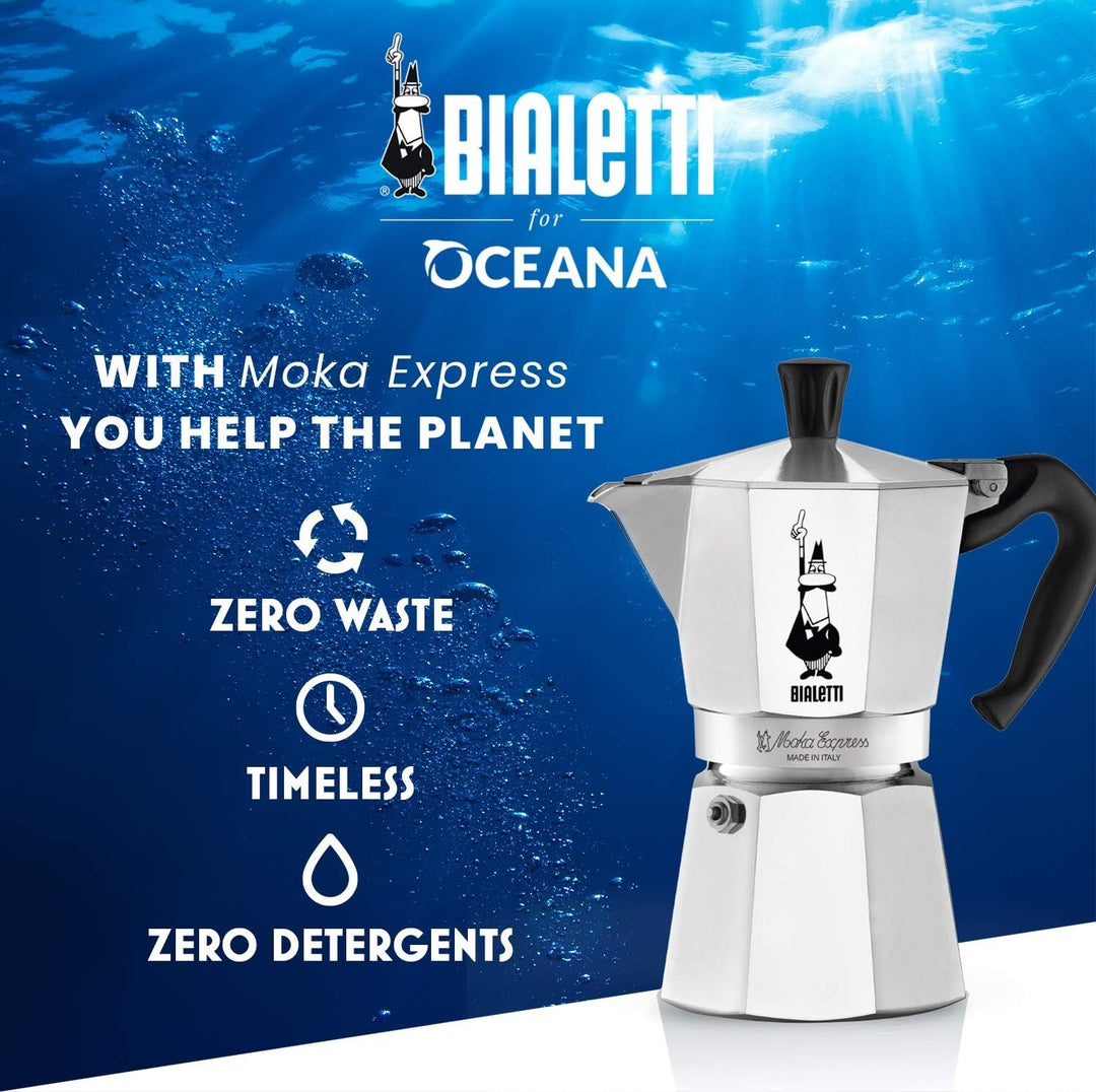 Bialetti Moka Express Espressokocher, Aluminium, Grau, 6 Tassen Perfetto Moka (der ideale Kaffee für