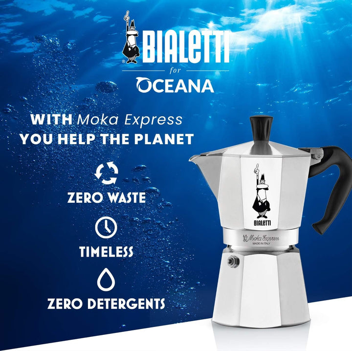 Bialetti Moka Express Espressokocher, Aluminium, Grau, 6 Tassen Perfetto Moka (der ideale Kaffee für