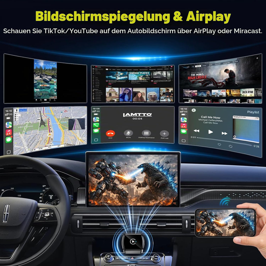 LAMTTO Wireless CarPlay Adapter für iPhones &amp; Android Auto,AirPlay/Miracast, Von Kabelgebunden Auf K