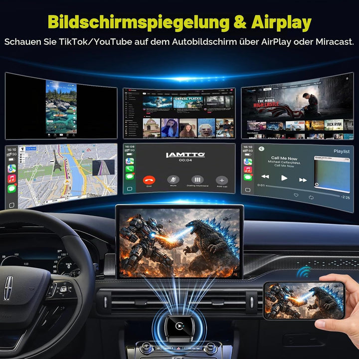 LAMTTO Wireless CarPlay Adapter für iPhones &amp; Android Auto,AirPlay/Miracast, Von Kabelgebunden Auf K