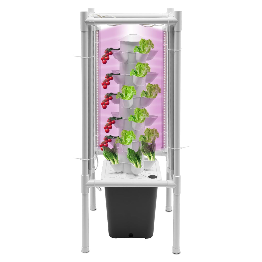 30 Löcher Hydroponik-anbauturm 6 Ebenen Vertikaler Pflanzständer mit LED Beleuchtung Wasserpumpe Zei