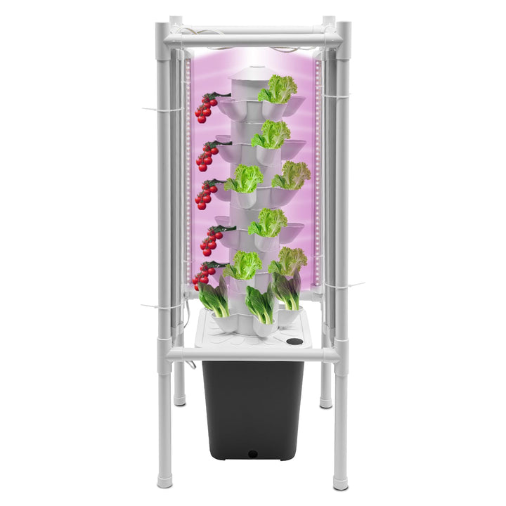 30 Löcher Hydroponik-anbauturm 6 Ebenen Vertikaler Pflanzständer mit LED Beleuchtung Wasserpumpe Zei