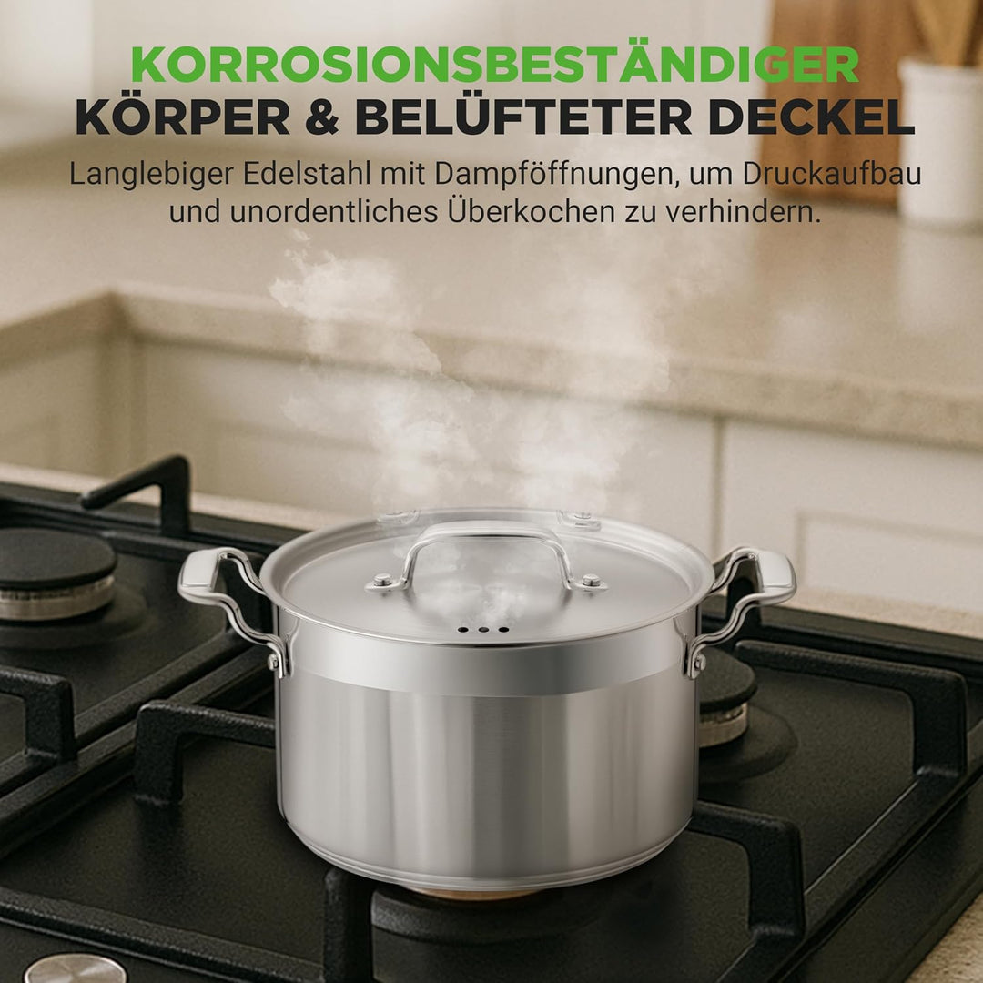 Suppentopf aus Edelstahl, 18/8 Lebensmittelqualität, robust, grosser Suppentopf für Eintopf, Eintopf
