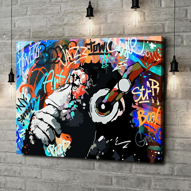 Artmazing | Affe Bild bunt | Graffiti Bild Affe | Bild Affe mit Kopfhörer | S-Art Bilder | Affenbild