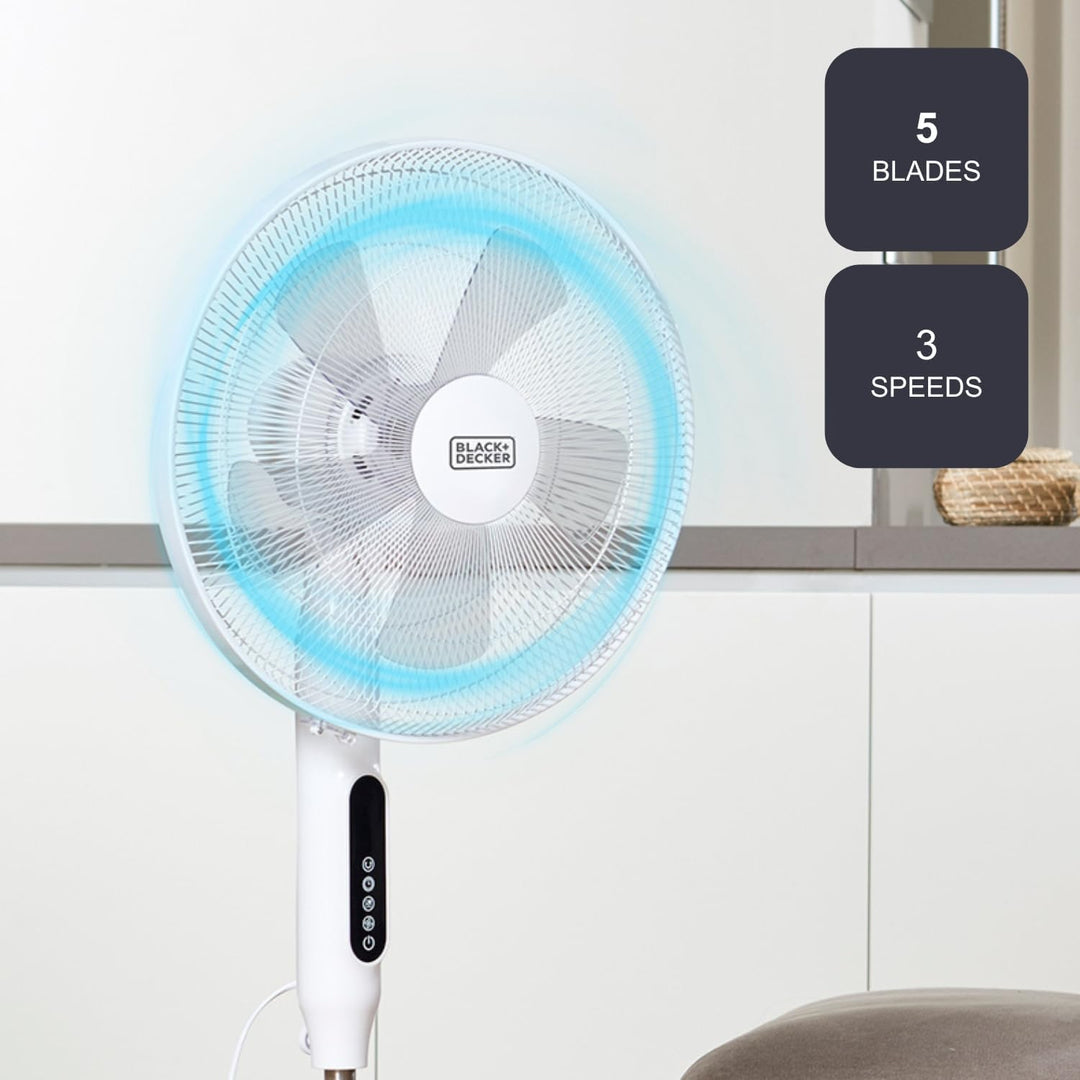 BLACK+DECKER BXEFP50E - Standventilator 110-115cm, 50W, 3 Geschwindigkeiten, Touch-Tasten, Fernbedie