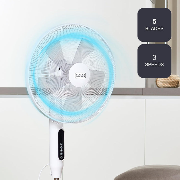 BLACK+DECKER BXEFP50E - Standventilator 110-115cm, 50W, 3 Geschwindigkeiten, Touch-Tasten, Fernbedie