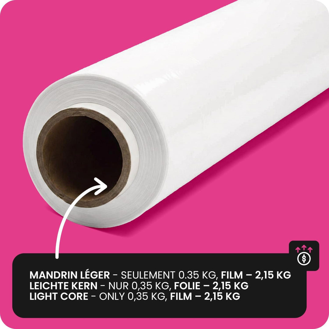 Netuno 1x weisse Stretchfolie 23my 500 mm 2,5 kg transparente Folie Polyethylen Folie Cast-Film Weis
