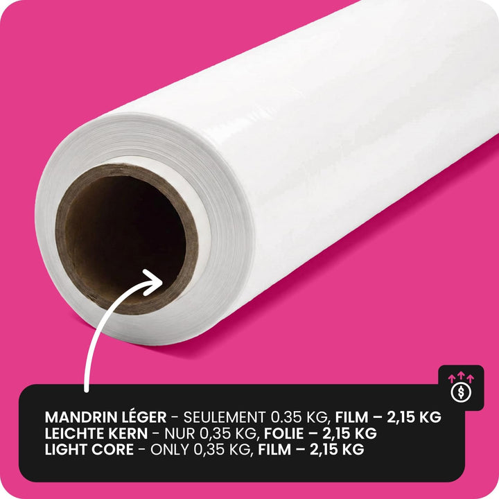 Netuno 1x weisse Stretchfolie 23my 500 mm 2,5 kg transparente Folie Polyethylen Folie Cast-Film Weis