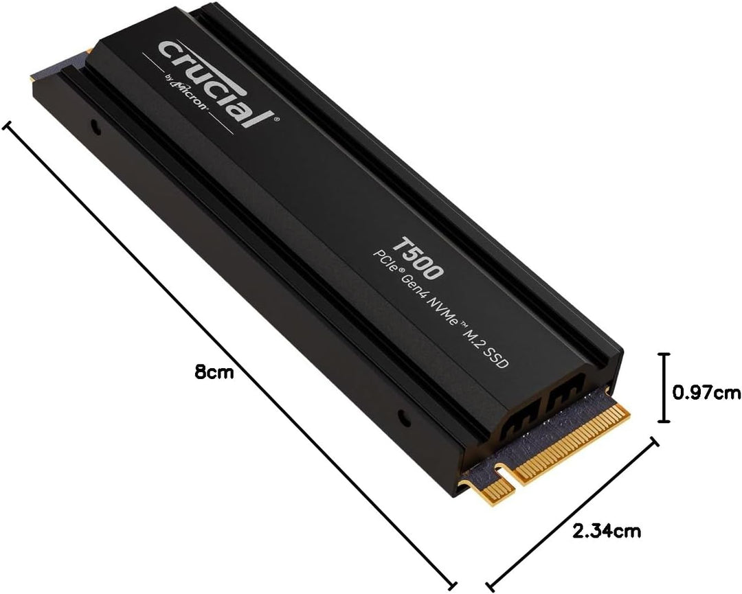 Crucial T500 SSD 1TB PCIe Gen4 NVMe M.2 Interne PS5 SSD Festplatte mit Kühlkörper, bis 7300MB/s, Lap