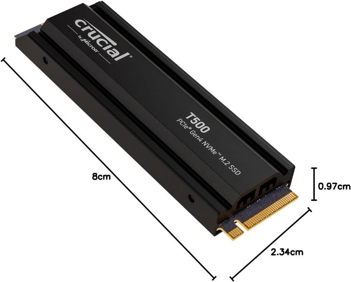Crucial T500 SSD 1TB PCIe Gen4 NVMe M.2 Interne PS5 SSD Festplatte mit Kühlkörper, bis 7300MB/s, Lap