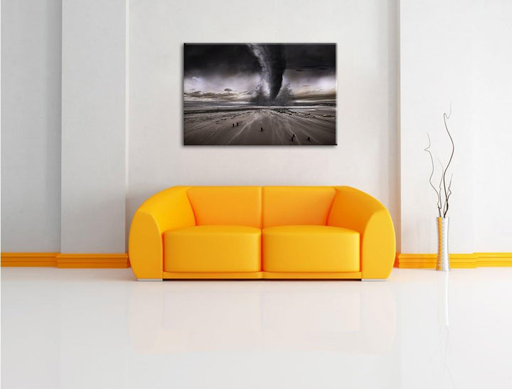 Dramatischer Tornado, Format: 100x70 auf Leinwand, XXL riesige Bilder fertig gerahmt mit Keilrahmen,