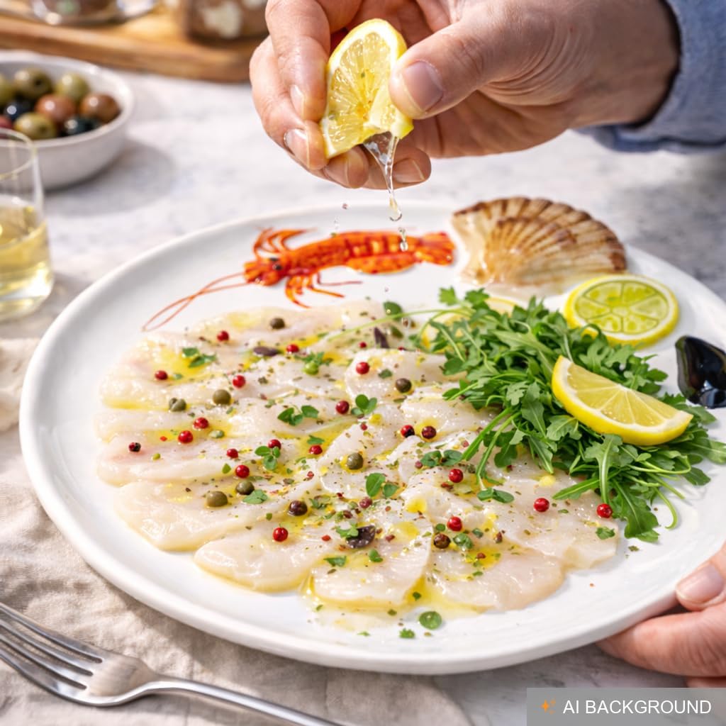 Lashuma Handgemachter Platzteller aus Italienischer Keramik im Meeresfrüchte Design, Runder Fischtel