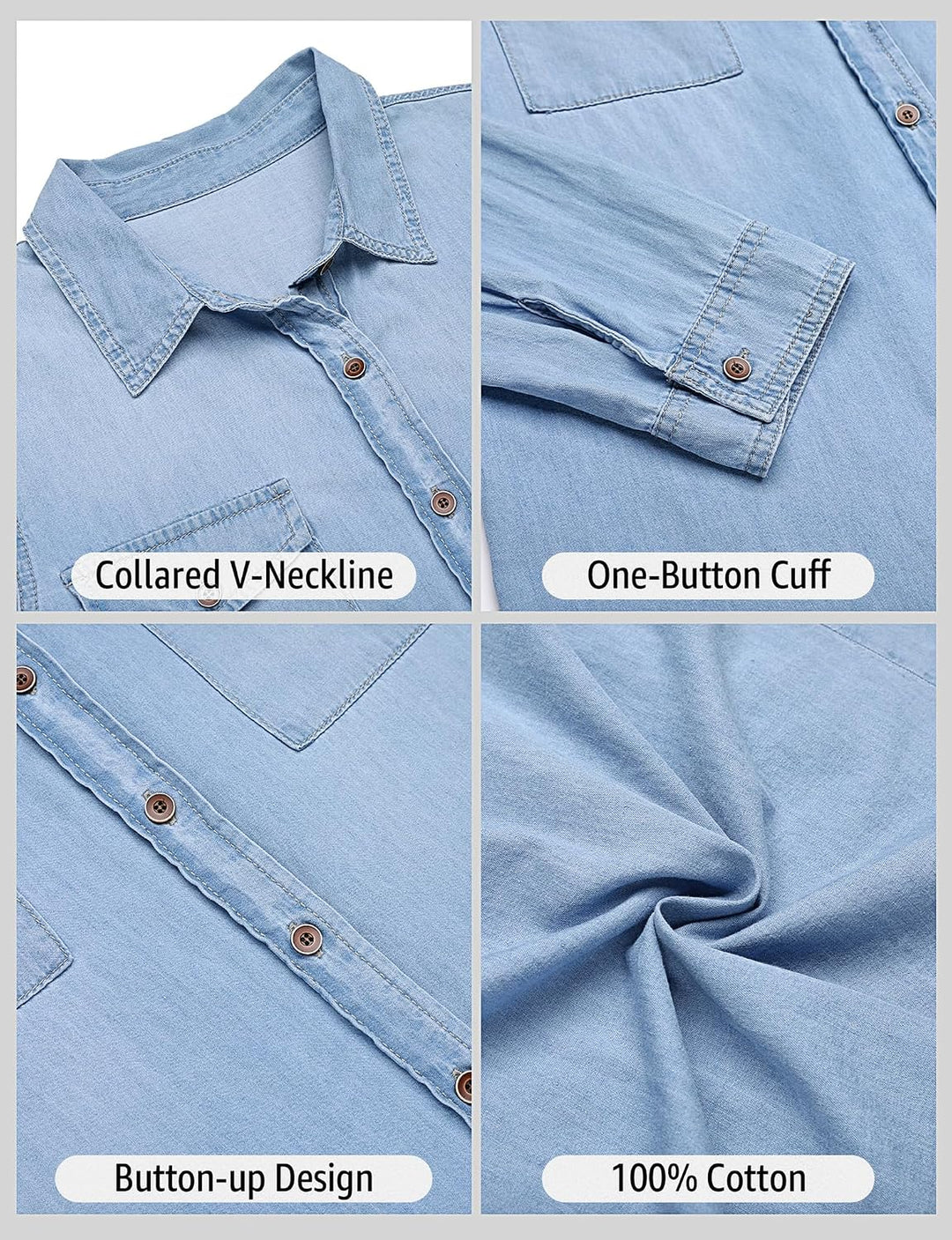 Roskiky Jeanshemd Damen Bluse Damen Western Hemden Tunika Damen Langarm Button Down Oberteile Damen