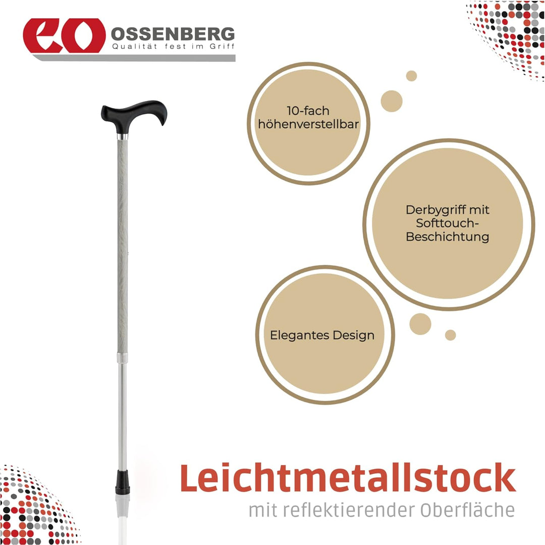 Ossenberg Reflektierender Leichtmetallstock mit Derbygriff - Spazierstock für Damen und Herren - 10-