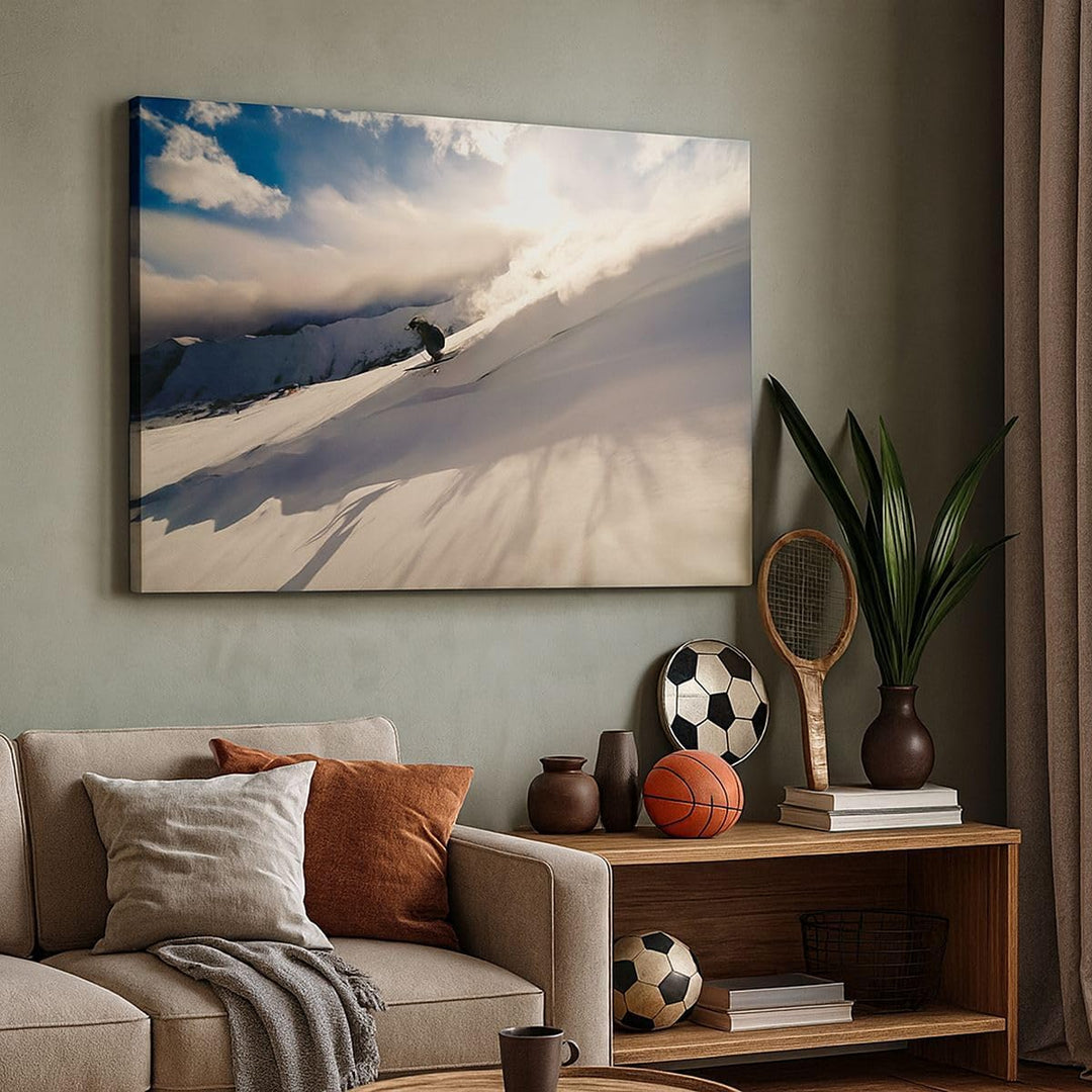 Bilder auf Leinwand 100x70cm Leinwandbild mit Rahmen Berge Ski Winter Gross Wanddeko Bild Schlafzimm