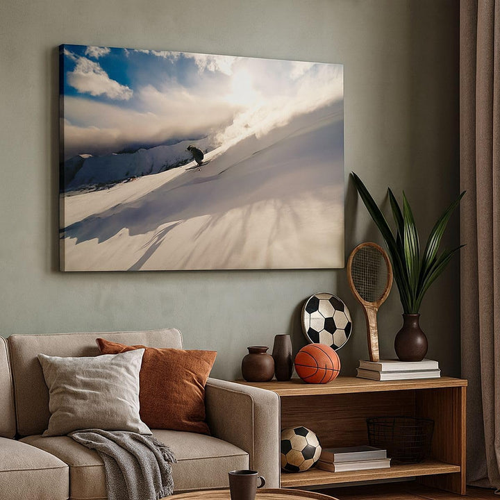 Bilder auf Leinwand 100x70cm Leinwandbild mit Rahmen Berge Ski Winter Gross Wanddeko Bild Schlafzimm