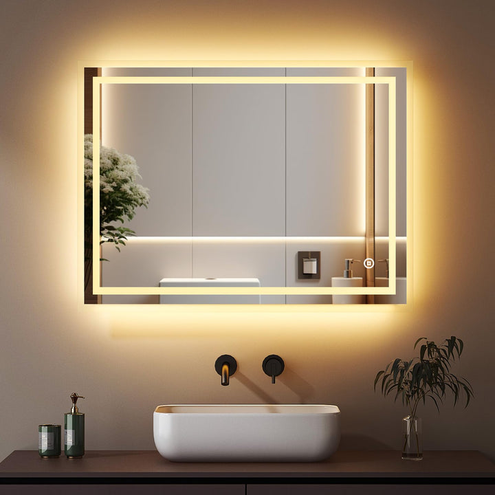Boromal LED Badspiegel mit Beleuchtung 80x60cm Badezimmerspiegel 3 Lichtfarbe Dimmbar 3000-6500K 288